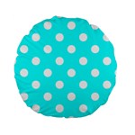 Polka Dots - White on Aqua Cyan Standard 15  Premium Round Cushion