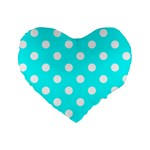 Polka Dots - White on Aqua Cyan Standard 16  Premium Flano Heart Shape Cushion