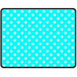 Polka Dots - White on Aqua Cyan Fleece Blanket (Medium) (One Side)