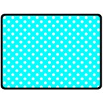 Polka Dots - White on Aqua Cyan Double Sided Fleece Blanket (Large) (Two Sides)