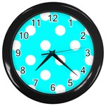 Polka Dots - White on Aqua Cyan Wall Clock (Black)