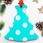 Polka Dots - White on Aqua Cyan Ornament (Christmas Tree)
