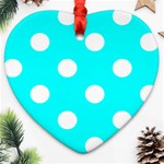 Polka Dots - White on Aqua Cyan Heart Ornament (Two Sides)