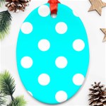 Polka Dots - White on Aqua Cyan Ornament (Oval)