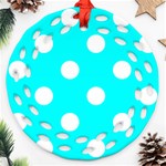 Polka Dots - White on Aqua Cyan Ornament (Round Filigree)