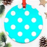 Polka Dots - White on Aqua Cyan Round Ornament (Two Sides)