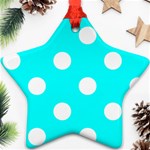 Polka Dots - White on Aqua Cyan Star Ornament (Two Sides)
