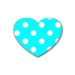 Polka Dots - White on Aqua Cyan Rubber Coaster (Heart)