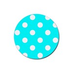 Polka Dots - White on Aqua Cyan Rubber Round Coaster (4 pack)