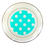 Polka Dots - White on Aqua Cyan Porcelain Plate