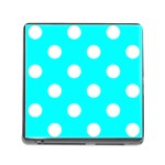Polka Dots - White on Aqua Cyan Memory Card Reader (Square)