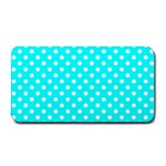 Polka Dots - White on Aqua Cyan Medium Bar Mat
