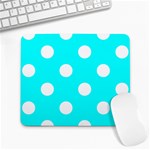 Polka Dots - White on Aqua Cyan Large Mousepad
