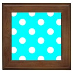 Polka Dots - White on Aqua Cyan Framed Tile