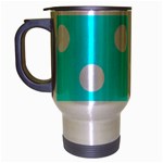 Polka Dots - White on Aqua Cyan Travel Mug (Silver Gray)