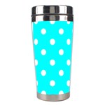Polka Dots - White on Aqua Cyan Stainless Steel Travel Tumbler
