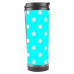 Polka Dots - White on Aqua Cyan Travel Tumbler