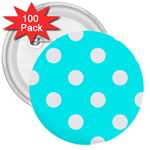Polka Dots - White on Aqua Cyan 3  Button (100 pack)