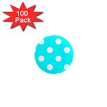 Polka Dots - White on Aqua Cyan 1  Mini Magnet (100 pack)