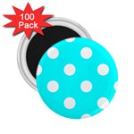 Polka Dots - White on Aqua Cyan 2.25  Magnet (100 pack)