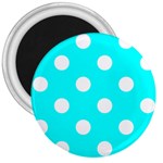 Polka Dots - White on Aqua Cyan 3  Magnet