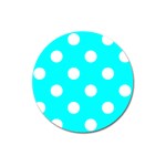 Polka Dots - White on Aqua Cyan Magnet 3  (Round)