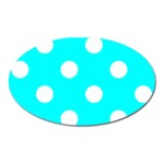 Polka Dots - White on Aqua Cyan Magnet (Oval)