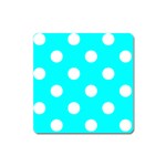 Polka Dots - White on Aqua Cyan Magnet (Square)