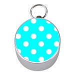 Polka Dots - White on Aqua Cyan Silver Compass (Mini)