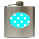 Polka Dots - White on Aqua Cyan Hip Flask (6 oz)
