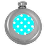 Polka Dots - White on Aqua Cyan Hip Flask (5 oz)