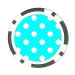 Polka Dots - White on Aqua Cyan Poker Chip Card Guard (10 pack)