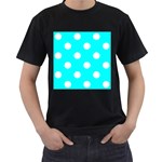 Polka Dots - White on Aqua Cyan Men s T-Shirt (Black)