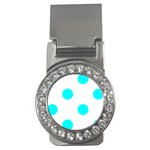 Polka Dots - Aqua Cyan on White Money Clip (CZ)