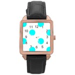 Polka Dots - Aqua Cyan on White Rose Gold Leather Watch
