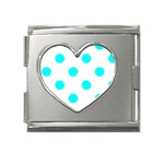 Polka Dots - Aqua Cyan on White Mega Link Heart Italian Charm (18mm)