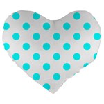 Polka Dots - Aqua Cyan on White Large 19  Premium Heart Shape Cushion