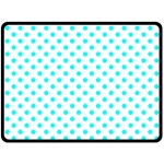Polka Dots - Aqua Cyan on White Fleece Blanket (Large) (One Side)