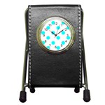 Polka Dots - Aqua Cyan on White Pen Holder Desk Clock