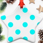 Polka Dots - Aqua Cyan on White Star Ornament (Two Sides)