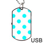 Polka Dots - Aqua Cyan on White Dog Tag USB Flash (Two Sides)