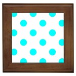 Polka Dots - Aqua Cyan on White Framed Tile