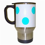 Polka Dots - Aqua Cyan on White Travel Mug (White)
