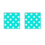 Polka Dots - White on Bright Turquoise Cufflinks (Square)