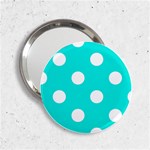 Polka Dots - White on Bright Turquoise 2.25  Handbag Mirror