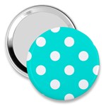 Polka Dots - White on Bright Turquoise 3  Handbag Mirror