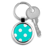Polka Dots - White on Bright Turquoise Key Chain (Round)