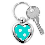 Polka Dots - White on Bright Turquoise Key Chain (Heart)