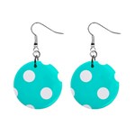 Polka Dots - White on Bright Turquoise 1  Button Earrings