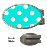 Polka Dots - White on Bright Turquoise Money Clip (Oval)
